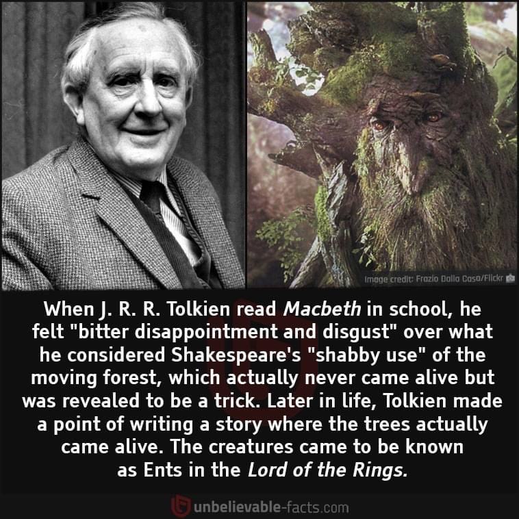 When J. R. R. Tolkien read Macbeth in school, he felt 