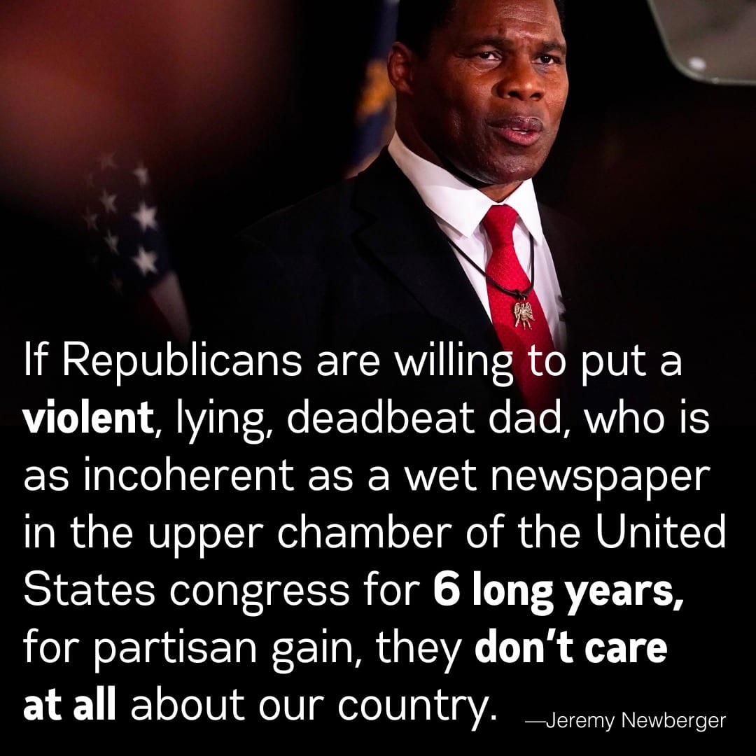 If Republicans are willing to put a violent, lying, deadbeat dad, who is as incoherent as a wet newspaper in the upper chamber of the United States congress for 6 long years, for partisan gain, they don't care at all about our country.